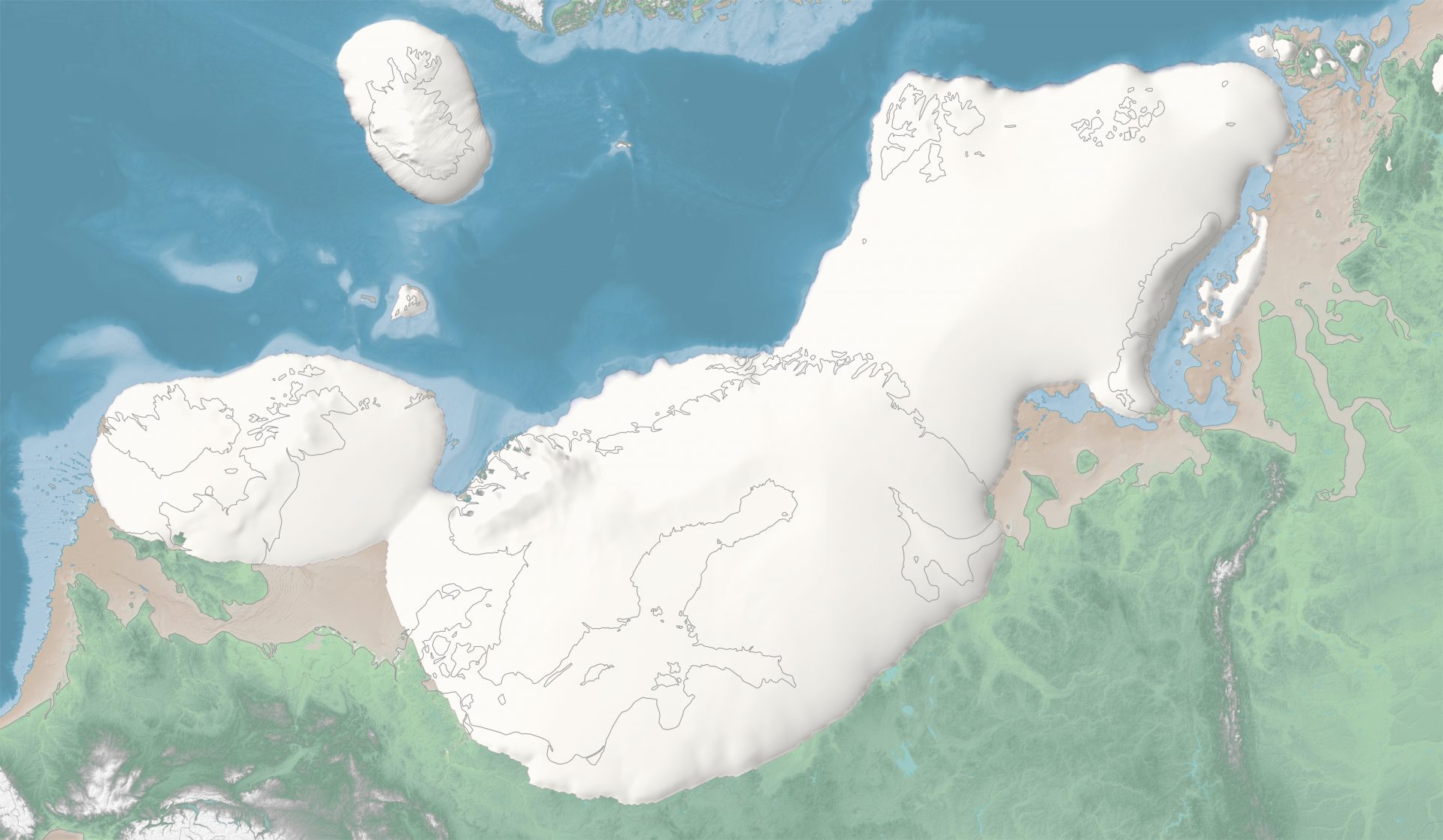 Illustration. Map of northern Europe, covered in ice.